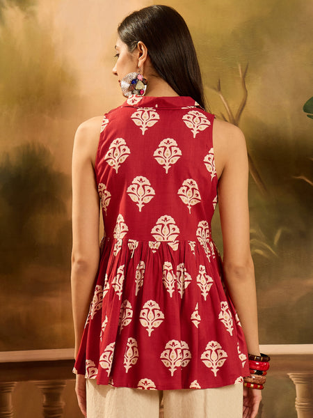 Stylum Women's Red Ethnic Printed Rayon Peplum Top (TOPREDLATTU)