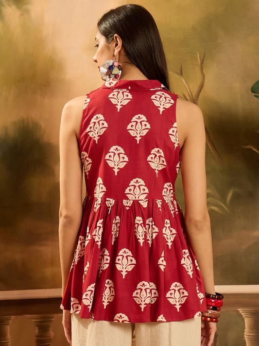 Stylum Women's Red Ethnic Printed Rayon Peplum Top (TOPREDLATTU)