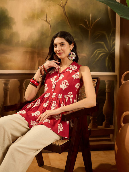 Stylum Women's Red Ethnic Printed Rayon Peplum Top (TOPREDLATTU)