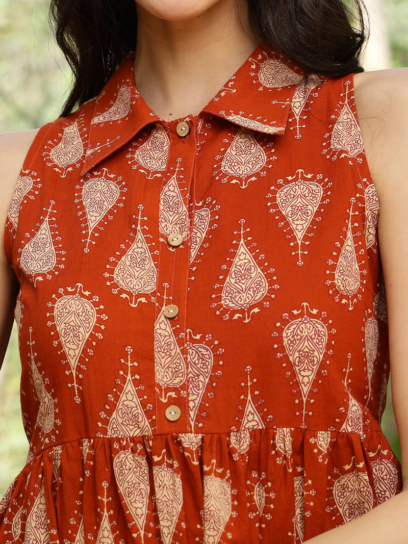 Stylum Women's Rust Ethnic Printed Cotton Peplum Top (TOPRUSTFOMI)
