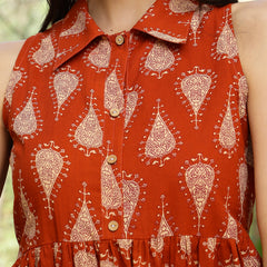 Stylum Women's Rust Ethnic Printed Cotton Peplum Top (TOPRUSTFOMI)