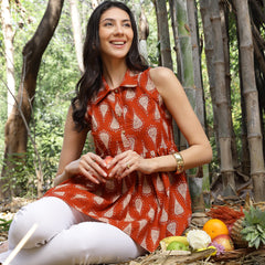 Stylum Women's Rust Ethnic Printed Cotton Peplum Top (TOPRUSTFOMI)