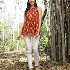 Stylum Women's Rust Ethnic Printed Cotton Peplum Top (TOPRUSTFOMI)