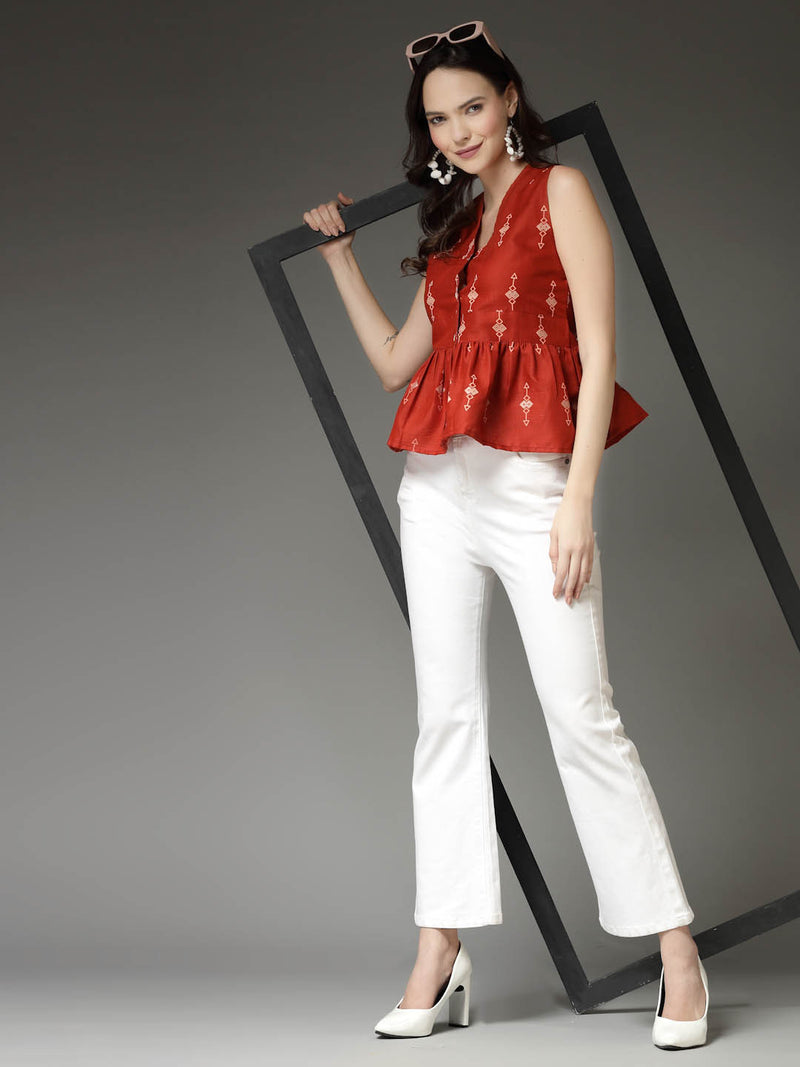 Stylum Women's Printed Cotton Blend Top (TOPRUSTGIGA)