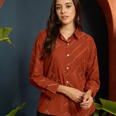 Stylum Women's Rust Bandhej Printed Cotton Shirt (TOPRUSTMANYO)