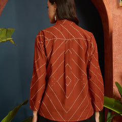 Stylum Women's Rust Bandhej Printed Cotton Shirt (TOPRUSTMANYO)
