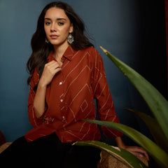 Stylum Women's Rust Bandhej Printed Cotton Shirt (TOPRUSTMANYO)