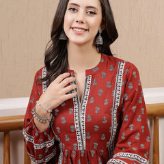 Stylum Women's Rust Ethnic Motif Printed Cotton Empire Top (TOPRUSTMUFFIN)