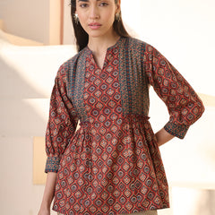 Stylum Women's Rust Ajrakh Printed Cotton Top (TOPRUSTNICO)