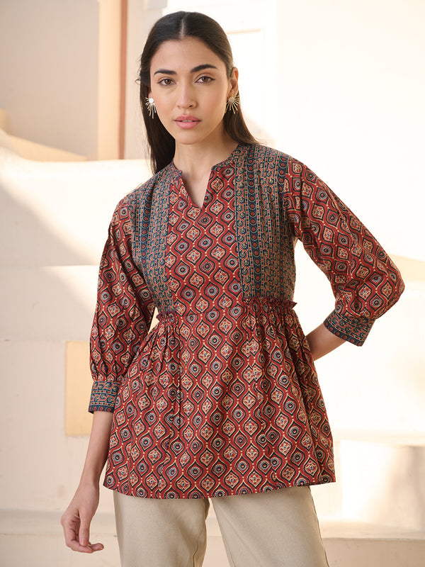 Stylum Women's Rust Ajrakh Printed Cotton Top (TOPRUSTNICO)