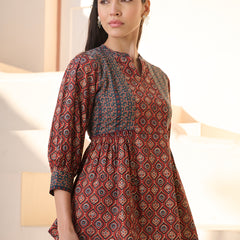 Stylum Women's Rust Ajrakh Printed Cotton Top (TOPRUSTNICO)