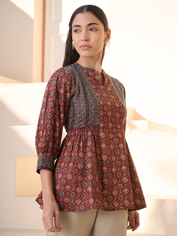 Stylum Women's Rust Ajrakh Printed Cotton Top (TOPRUSTNICO)