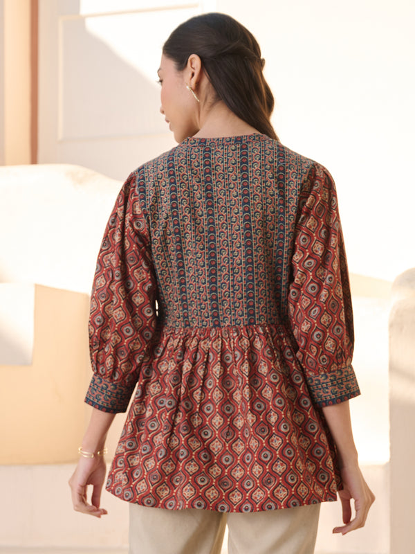 Stylum Women's Rust Ajrakh Printed Cotton Top (TOPRUSTNICO)
