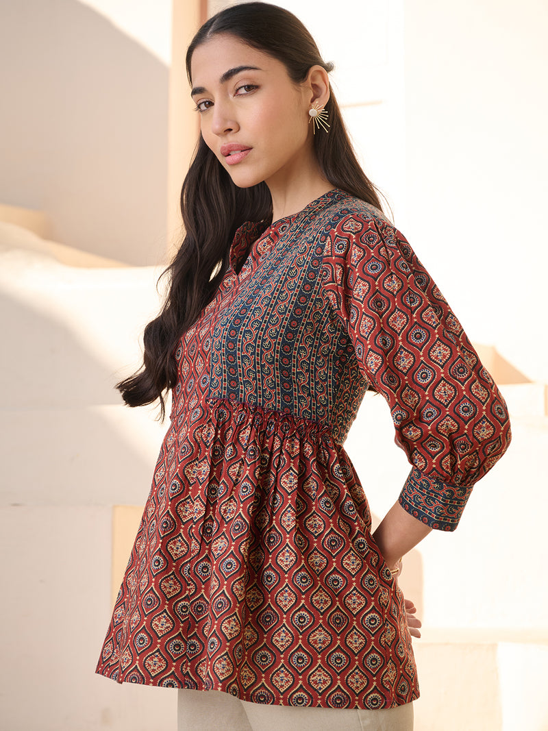 Stylum Women's Rust Ajrakh Printed Cotton Top (TOPRUSTNICO)