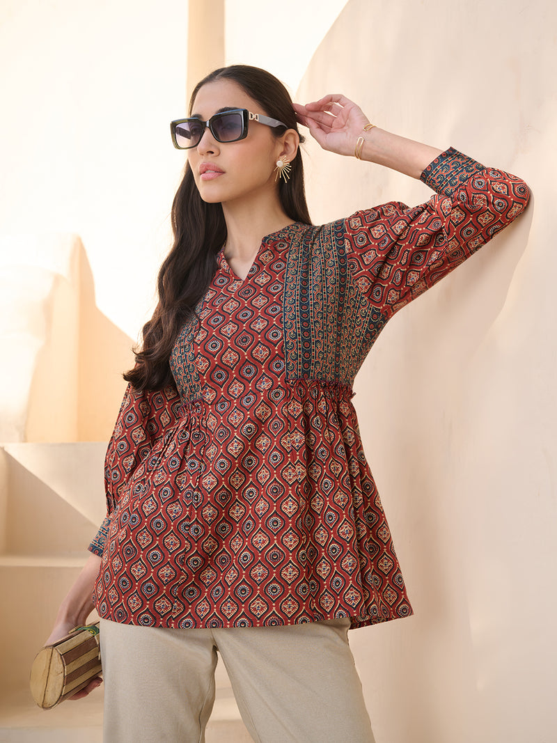 Stylum Women's Rust Ajrakh Printed Cotton Top (TOPRUSTNICO)