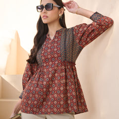 Stylum Women's Rust Ajrakh Printed Cotton Top (TOPRUSTNICO)