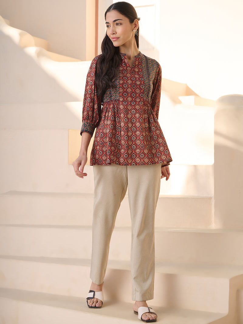Stylum Women's Rust Ajrakh Printed Cotton Top (TOPRUSTNICO)