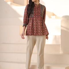 Stylum Women's Rust Ajrakh Printed Cotton Top (TOPRUSTNICO)