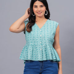 Stylum Women's Floral Printed Rayon Peplum Top (TOPSEALBLUE)