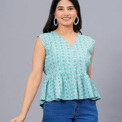 Stylum Women's Floral Printed Rayon Peplum Top (TOPSEALBLUE)