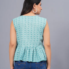 Stylum Women's Floral Printed Rayon Peplum Top (TOPSEALBLUE)