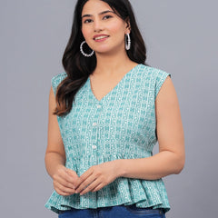 Stylum Women's Floral Printed Rayon Peplum Top (TOPSEALBLUE)