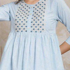 Stylum Women's Sky Blue Solid & Embroidered Cotton Blend Peplum Top (TOPSKYFAISA)