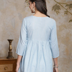 Stylum Women's Sky Blue Solid & Embroidered Cotton Blend Peplum Top (TOPSKYFAISA)