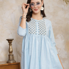 Stylum Women's Sky Blue Solid & Embroidered Cotton Blend Peplum Top (TOPSKYFAISA)