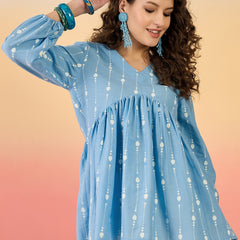 Stylum Women's Sky Blue Woven Design Cotton Top (TOPSKYHUDA)