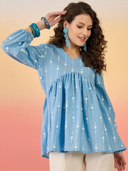 Stylum Women's Sky Blue Woven Design Cotton Top (TOPSKYHUDA)