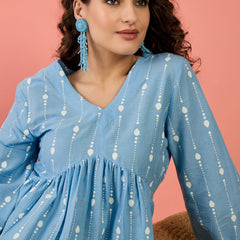 Stylum Women's Sky Blue Woven Design Cotton Top (TOPSKYHUDA)