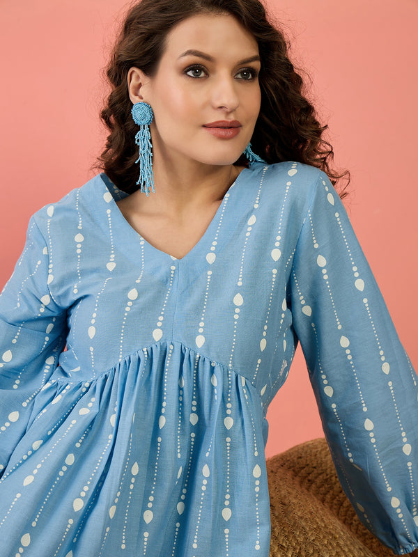 Stylum Women's Sky Blue Woven Design Cotton Top (TOPSKYHUDA)