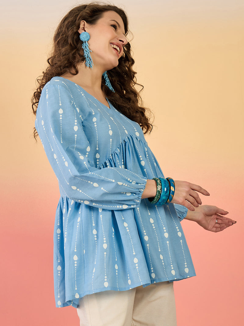 Stylum Women's Sky Blue Woven Design Cotton Top (TOPSKYHUDA)