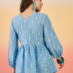 Stylum Women's Sky Blue Woven Design Cotton Top (TOPSKYHUDA)