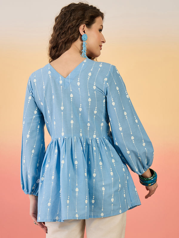 Stylum Women's Sky Blue Woven Design Cotton Top (TOPSKYHUDA)