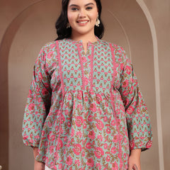 Stylum Plus Size Women's Sky Blue Printed Cotton Top (TOPSKYSIJUPLUS)