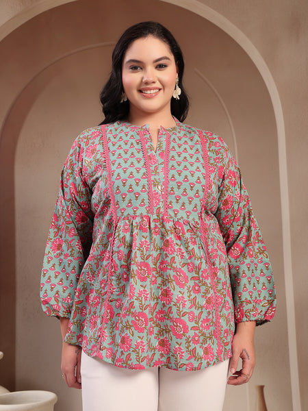 Stylum Plus Size Women's Sky Blue Printed Cotton Top (TOPSKYSIJUPLUS)
