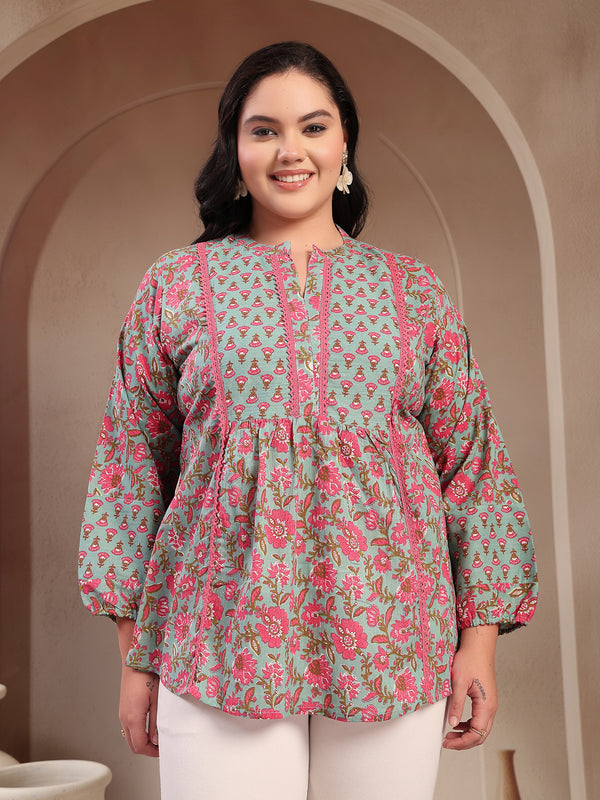 Stylum Plus Size Women's Sky Blue Printed Cotton Top (TOPSKYSIJUPLUS)