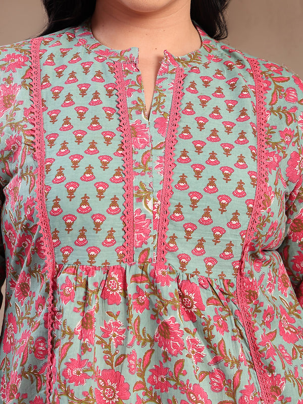 Stylum Plus Size Women's Sky Blue Printed Cotton Top (TOPSKYSIJUPLUS)