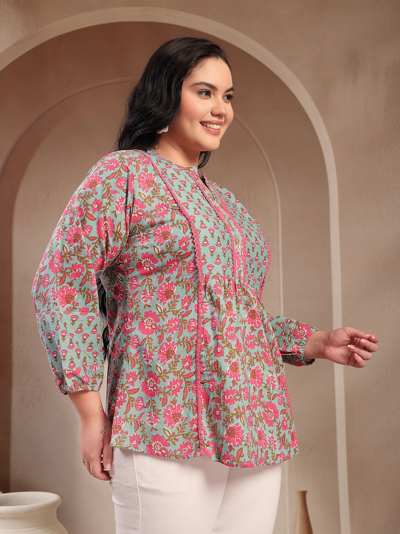 Stylum Plus Size Women's Sky Blue Printed Cotton Top (TOPSKYSIJUPLUS)