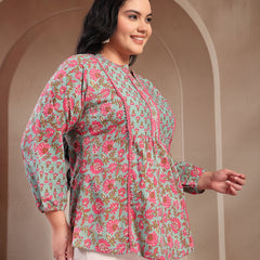 Stylum Plus Size Women's Sky Blue Printed Cotton Top (TOPSKYSIJUPLUS)
