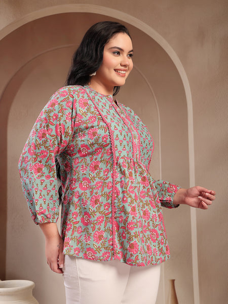 Stylum Plus Size Women's Sky Blue Printed Cotton Top (TOPSKYSIJUPLUS)