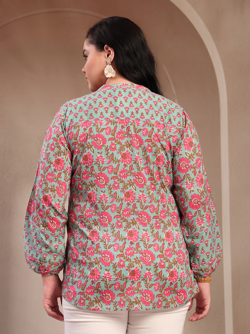 Stylum Plus Size Women's Sky Blue Printed Cotton Top (TOPSKYSIJUPLUS)