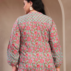 Stylum Plus Size Women's Sky Blue Printed Cotton Top (TOPSKYSIJUPLUS)