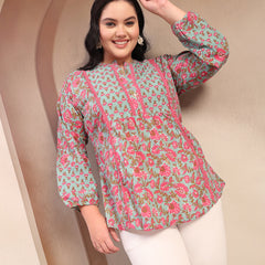 Stylum Plus Size Women's Sky Blue Printed Cotton Top (TOPSKYSIJUPLUS)