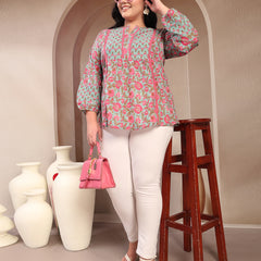 Stylum Plus Size Women's Sky Blue Printed Cotton Top (TOPSKYSIJUPLUS)