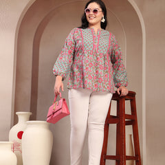 Stylum Plus Size Women's Sky Blue Printed Cotton Top (TOPSKYSIJUPLUS)