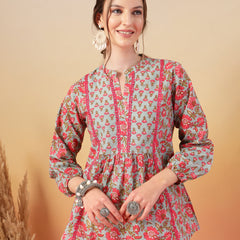 Stylum Women's Sky Blue Printed Cotton Top (TOPSKYSIJU)