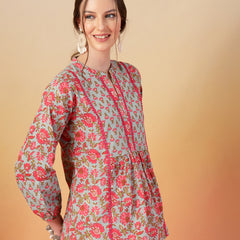 Stylum Women's Sky Blue Printed Cotton Top (TOPSKYSIJU)